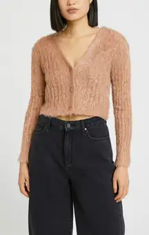 Jonathan Simkhai maya fuzzy knit peach cropped sweater size XS vacation‎