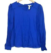 J. Crew Back Button Silk‎ Long Sleeve Blouse Royal Blue Size 6