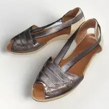 Gentle Souls Luci Metallic Silver‎ Peep-Toe Espadrille Sandals Elastic 7.5 M