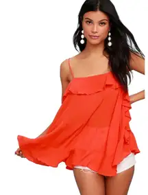 Free People Cascades Ruffle Cami Size XS Coral Red Orange Flowy