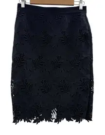 Ann Taylor Navy Blue Floral Lace Overlay‎ Pencil Skirt Sz 2