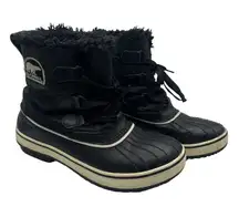Sorel Tivoli Snow Boots Black Leather Faux Fur Size 7 NL1631-010 Winter
