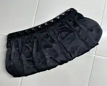 Stuart Weitzman Black Satin Pleated Clutch with Studded Trim Evening Handbag