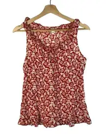 Old Navy Red & White Floral Ruffle Neck Tank Top M