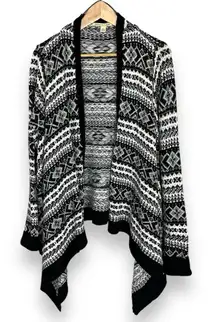 Carolyn Taylor Cardigan Sweater Open Front Waterfall Black‎ White Women Sz Large