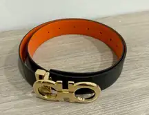 Salvatore Ferragamo Orange/Black Leather Gancini Buckle Reversible Belt 34''