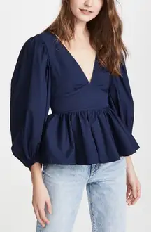 STAUD Deep Blue Luna V-Neck Blouse | Size 4
