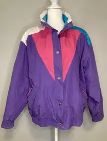 Vtg Y2K Ski Jacket Womens M Neon Funky Retro 70s Bold Color Block Winter Coat