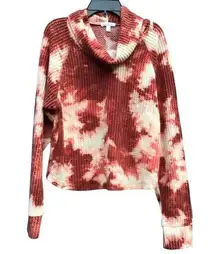 NWT Abound Red & White Tie Dye Waffle Knit Cowl Neck Pullover Sweater Size XS