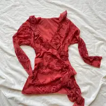 Hot Pink and Red Paisley Floral Ruffle Long Sleeve 3/4 FairyTop