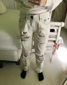 Distressed White Jeans