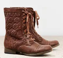 American Eagle Y2K AEO Brown Lace Crochet Combat Boots