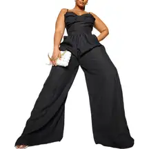 PRETTYLITTLETHING BLACK RUCHED SWEETHEART BODICE WIDE LEG JUMPSUIT NWT (20)