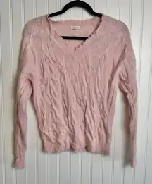Minnie Rose 100% cashmere light pink distressed V-neck sweater fits medium K32