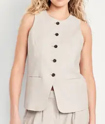 Old Navy Linen Blend Button-Front Vest Natural White Tan Size Medium NWT