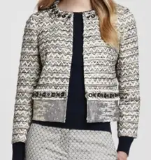 Tory Burch Vanessa jacket brown cream tweed jewel stone embellished blazer 12