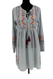 NWT Made with Love‎ Womens Striped Tassel Tie Neck Tunic Dress Blue White Small