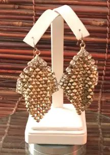 Chain mail gold tone earrings with rhinestones