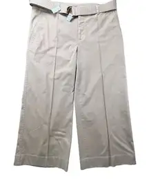 Lauren‎ Ralph Lauren Khaki Size 8 Cropped Belted Wide Leg Cotton Chino Pants
