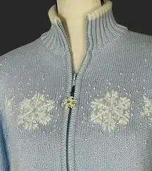 Quacker Factory Snowflake zip,sweater. Angora  Rabbit hair & Lambswool. SZ.ZS