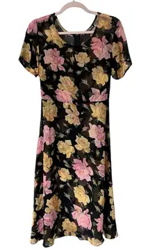 Vintage Betsey‎ Johnson Y2K Floral Sheer See-Through Dress Small Made in USA