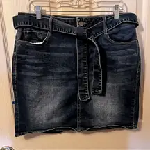 Apt. 9 Belted Skirt Womens Size 12 Mid Rise Dark Wash Blue Denim Jean Pencil