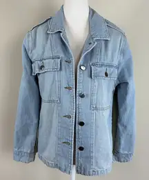 Frame Denim Cargo Mixed Media Jacket Light Blue‎ & Green Size Medium