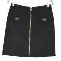 Per Se Gray Front Zip Skirt Size 2 Wool Angora Blend Faux Leather Accent