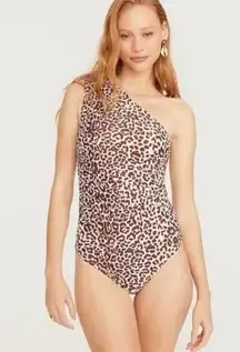 J.Crew NWT  Leopard Print One Shoulder Ruched One Piece Swimsuit Size 2 NEW