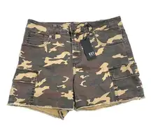 Kut From The Kloth  High Rise Camo Print Gidget Shorts Frayed Hemline Cargo NWT 6