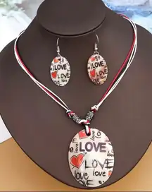 3 Pcs Love‎ Letter Print Shell Pendant Necklace & Drop Hook Earrings Set