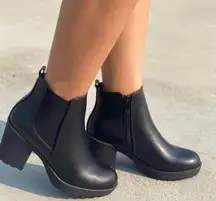 Black Chunky Lug Sole Slip On Bootie