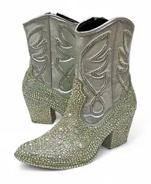 Silver Embellished Upcycled Cowboy Boots in Rhinestones & Pearls Wild Fable Sz 8