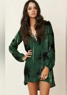 BLU MOON Green Velvet dress XSMALL long Bell Sleeves NWT