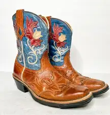 Ariat  FatBaby Brown Blue Red Floral Flower Embroidered Cowboy Western Boots 7