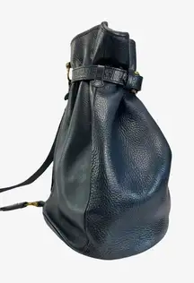 Mulberry Navy Pebbled Leather Drawstring Bucket Bag Plaid Lining England