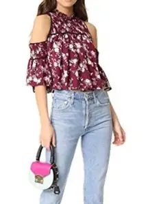 Cinq A Sept Soha Floral Silk Cold Shoulder Crop Top In Berry Multi