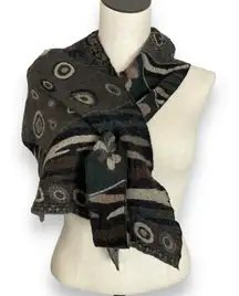 Unique Wool Scarf Triangle‎ Hole Boho Neutral Colors Patchwork Floral Paisley