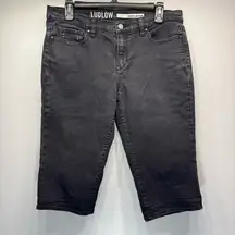 DKNY Ludlow Faded Black Denim Capri Roll Hem Cropped Jeans Bermuda Shorts