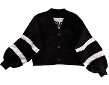 Wrangler Black White Balloon Sleeve V Neck Button Front Cardigan Sweater Size S
