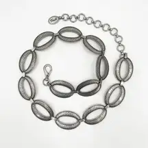 Fossil Belt Y2K 90's Metal Chain Oval Links Boho Adjustable Hammered Silver