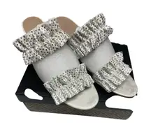 New Charles by Charles David Women's 12M Faux Suede White Rhinestone Sandals