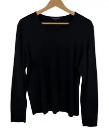 Eileen Fisher Black 100% Silk Long Sleeve Scoop Neck Top Size XL Minimalist Luxe
