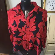 Mango red and black Hawaiian size 2 button down crop top