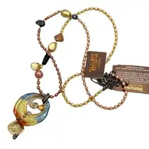 Treska Venus Collection freshwater pearls beaded metallic long necklace