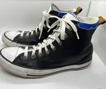 Converse  Black Leather High Top With Blue Denim Upper Collar Unisex M 6 W 8.5