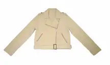 POL Womens Cream Corduroy Moto Jacket Belted Zip Front Size S