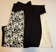 AVIA Set/2 Black White Graphic Print Athleisure Leggings Capris Womens Sz L #
