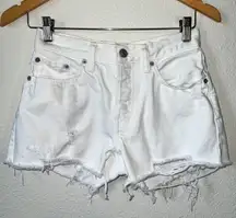 Free People We The Free White Hidden Button Fly Cut Off Denim Shorts