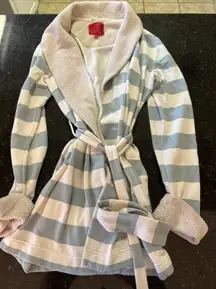 VTG 09 Victoria's Secret Robe Sz Sm Terry Cloth Cotton Short Blue Stripe Comfy